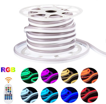 RGB LED Neon Rope Light 10x20mm – SMD5050, 60 LEDs/M, 12W/M, AC110-220V, Flexible, Cuttable, Waterproof (IP65) Neon Strip Lighting for Indoor & Outdoor Decor with Remote Control