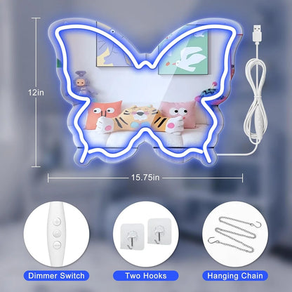 Blue Butterfly LED Vanity Signs – 15.7×12 inch  Neon Outline | USB Powered | Perfect for Vanity Decor