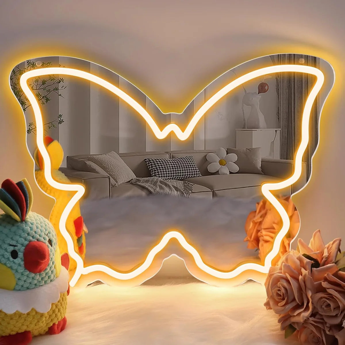 Warm White Butterfly LED Vanity Signs – 15.7×12 inch  Neon Outline | USB Powered | Perfect for Vanity Decor