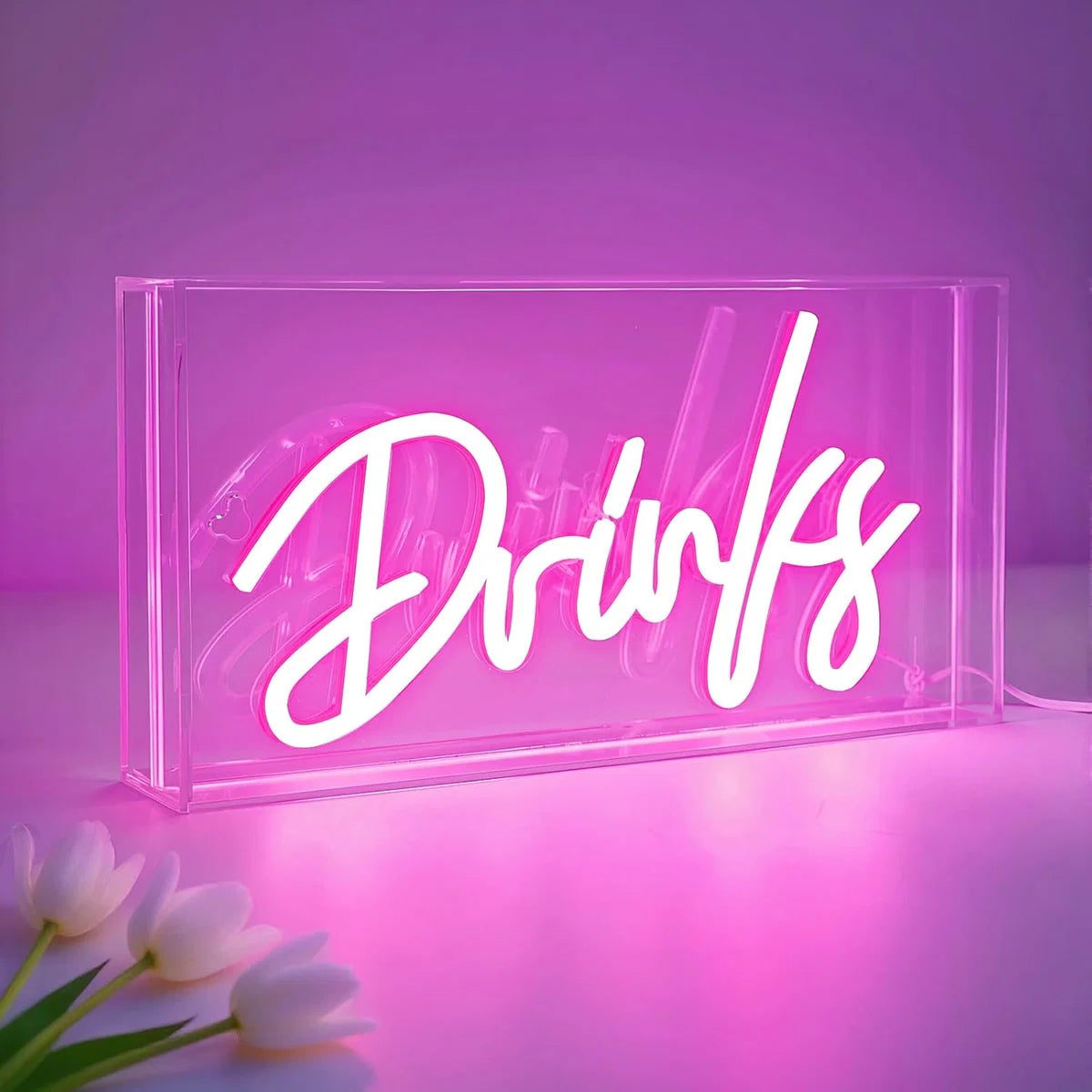 LED Light Box Signs – Rectangular 11.8x5.9 inch | Warm White/Pink | USB Powered | Tabletop Display | For Bedroom Decor, Coffee Corners, Lounge Areas & Entertainment Spaces