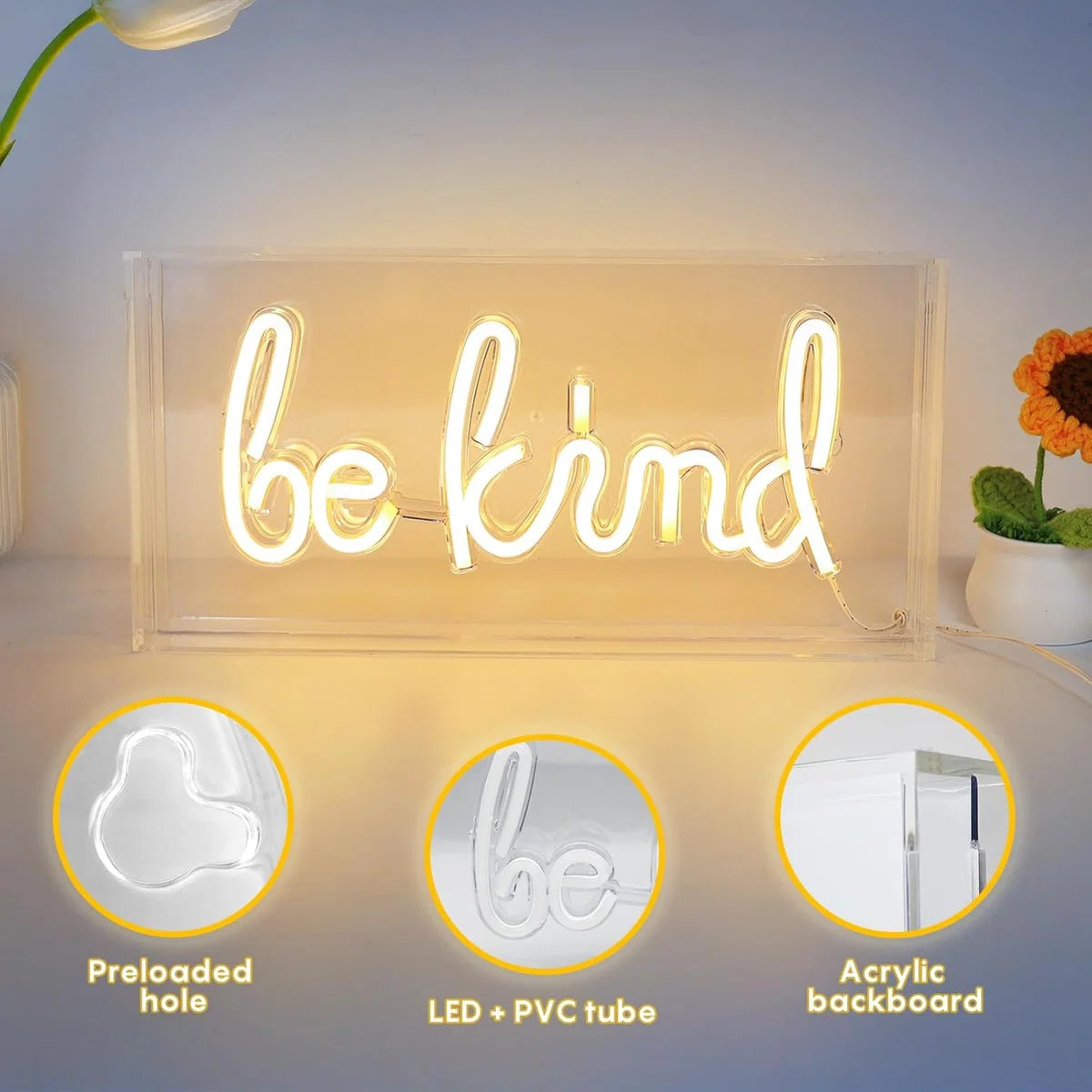 LED Light Box Signs – Rectangular 11.8x5.9 inch | Warm White/Pink | USB Powered | Tabletop Display | For Bedroom Decor, Coffee Corners, Lounge Areas & Entertainment Spaces