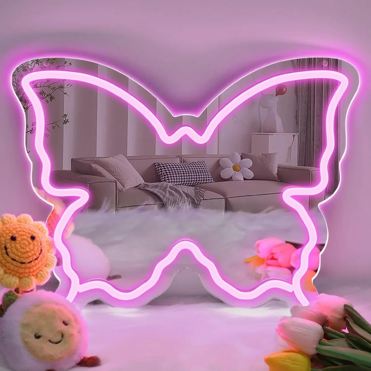 Pink Butterfly LED Vanity Signs – 15.7×12 inch  Neon Outline | USB Powered | Perfect for Vanity Decor