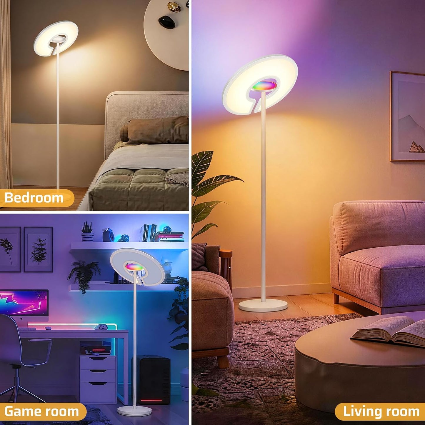 LED Floor Lamp | 40W+8W LED Standing Lamp | Dimmable Standing Lamp with RGB Ambient Light | 2800-6000K | Remote Control | 2M Tall for Living Room Bedroom Office | US & UK Stock