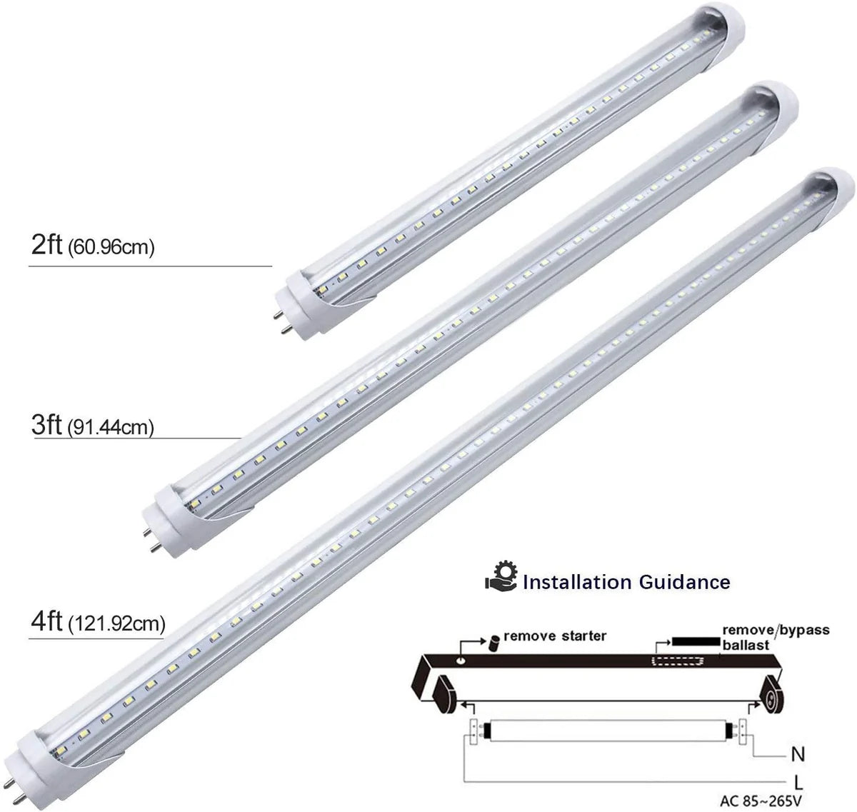 2ft T8 LED Tube Light – 10W – Frosted Cover – Warm / Natural / Daylight White – Ballast Bypass – Non-Dimmable – 20-Pack / 100-Pack