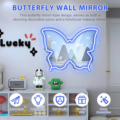 Blue Butterfly LED Vanity Signs – 15.7×12 inch  Neon Outline | USB Powered | Perfect for Vanity Decor