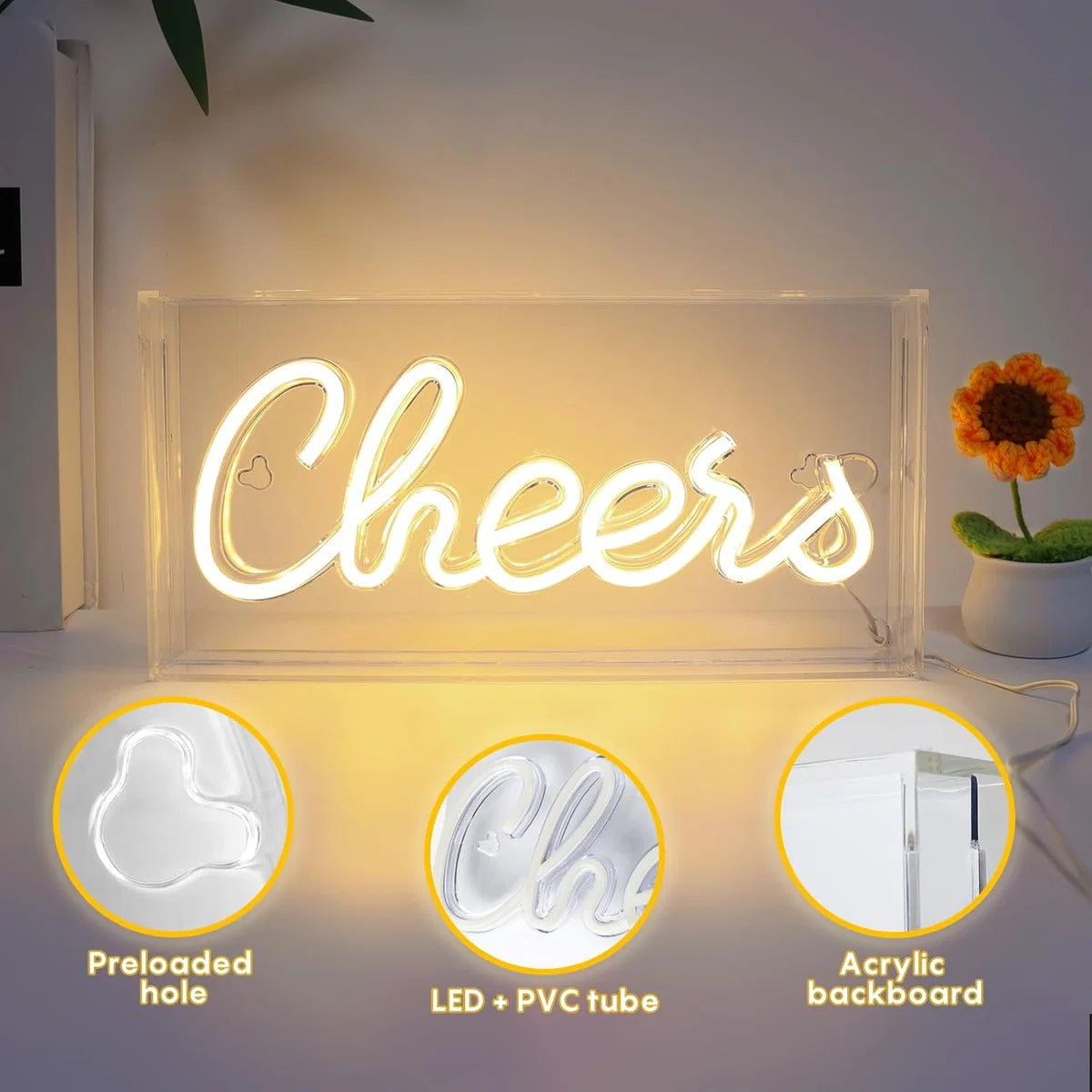 LED Light Box Signs – Rectangular 11.8x5.9 inch | Warm White/Pink | USB Powered | Tabletop Display | For Bedroom Decor, Coffee Corners, Lounge Areas & Entertainment Spaces