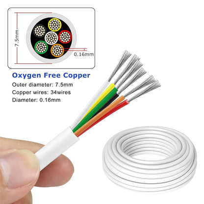 18 AWG 6/7/8 Conductor PVC Copper Control Cable, Black/White Industrial Flexible Wire for Electrical Systems – 50m / 500m