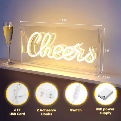 LED Light Box Signs – Rectangular 11.8x5.9 inch | Warm White/Pink | USB Powered | Tabletop Display | For Bedroom Decor, Coffee Corners, Lounge Areas & Entertainment Spaces