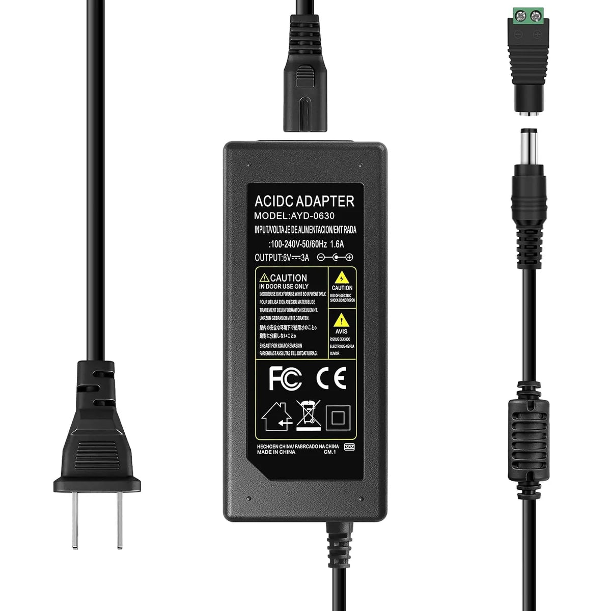 AC 100–240V Input LED Power Adapter Switching Transformer 18W–60W DC 6V with US Plug for Security Systems, Routers, Industrial Electronics and Control Equipment, 1-Pack/10-Pack