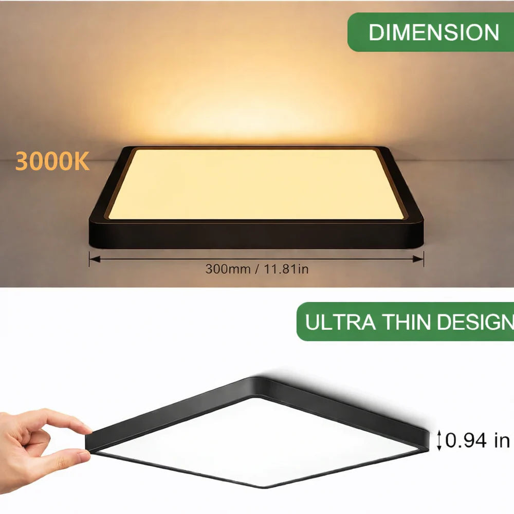 AC 110–130V Black Square Flush Mount LED Ceiling Light – 9 / 12 / 15.7 Inch – 3000K / 4500K / 5000K / 6500K – for Residential & Commercial Lighting – Local Stock (US)