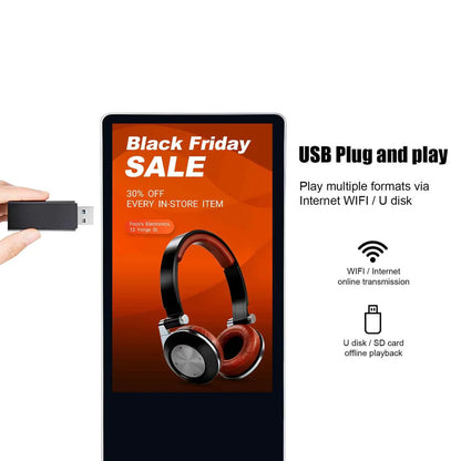 43‘’ Dual-Sided Indoor Floor-Standing LCD Advertising Display with Wheel Stand | Android RK3568 2GB+32GB | No Touch | CMS Preinstalled