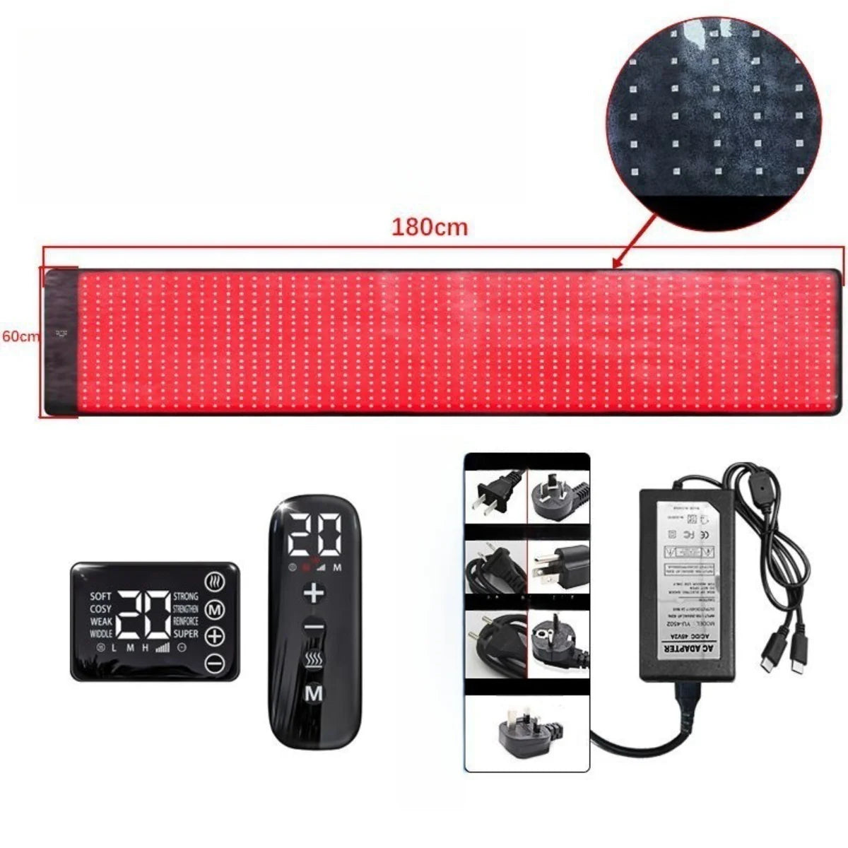 Infrared Therapy Heating Blanket & Mat – 6 Size Options | Red Light 660nm & IR 850nm | Remote Control | Transparent Film | Vibration Massage | 8 Modes & 20 Intensity Levels | for Sleep, Yoga, and Full Body Relaxation | US / EU / UK / AU Plug