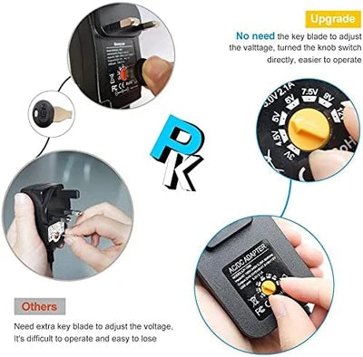 3V-12V 30W Wall Plug LED Adapter, AC 100–240V Input Black Housing with UK Plug Power Supply - for LED Strip Lights, Routers and Electronic Devices