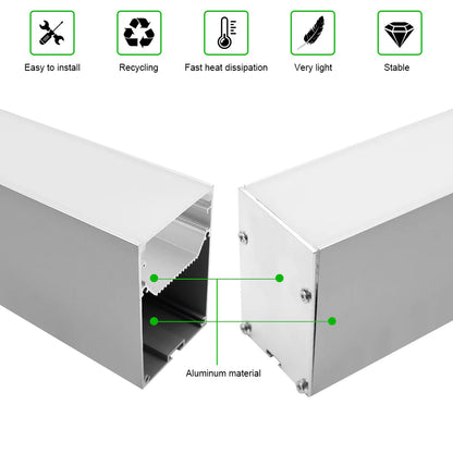 Wide Pendant LED Aluminum Profile Light H5075B – 29.3mm Inner Width | Silver Housing | Milky White Cover | With Installation Accessories | Suspension Mounting Linear Office Lighting | 1m / 2m Length | 10 / 20-Pack