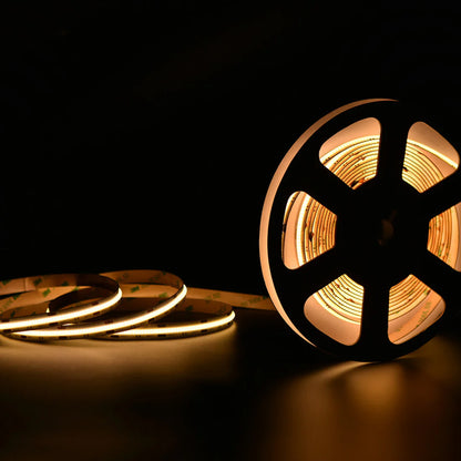 FCOB Flexible LED Strip Light | 5m (16.4ft) Roll | CRI90 | 3000K / 4000K / 6000K | 320 / 480 LEDs per Meter | 8W / 10W | 12V / 24V | 8mm Wide | Dimmable Indoor IP00 LED Ribbon