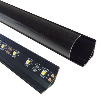 V Shape LED Channel - V02-B 10mm Silver / Black Aluminum Profile | Milky White Cover | Standard LED Mounting Channel – 1m / 2m / 3m | 50 / 100-Pack