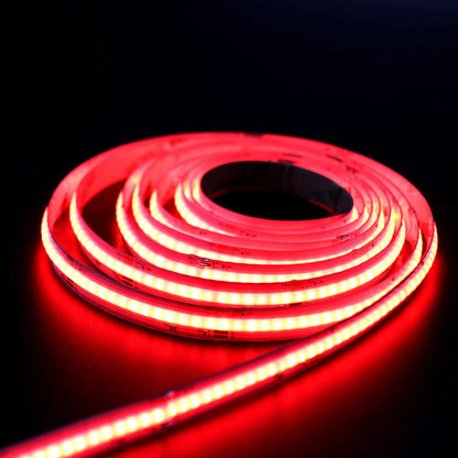 RGB Color Changing FCOB LED Strip Light | 5m (16.4ft) Roll | 576 / 840 LEDs per Meter | 12W / 18W | 12V / 24V | 10mm Wide | Dimmable Indoor IP20 | Flexible LED Ribbon (Strip or Complete Kit)