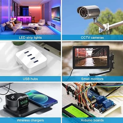 DC 5V Wall Plug LED Adapter 25W, AC 100–240V Input, Black Housing Wall Plug LED Adapter with US Plug - for LED Strip Lights, Routers, USB Devices and Electronics