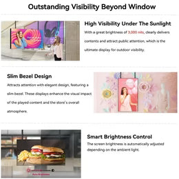 86" Single-Sided 2500nits High Bright Front Window LCD Advertising Display, Android RK3568 2G+32G, Non-Touch, Cloud/APP/USB, Wall-Mount/Floor Stand/Suspended Installation