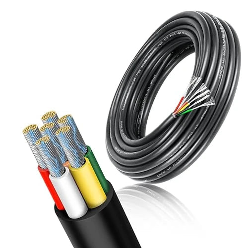 22 AWG 6/7/8 Conductor PVC Copper Control Cable, Black/White Industrial Flexible Wire for Signal Systems – 50m / 500m