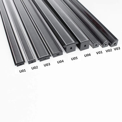 U Shape LED Channel - U02-B 12mm Silver / Black Aluminum Profile | Milky White Cover | Standard LED Mounting Channel – 1m / 2m / 3m | 50 / 100-Pack