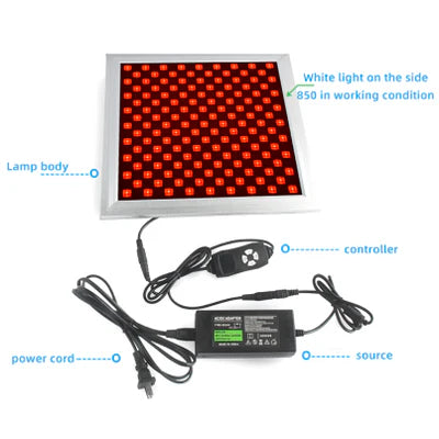 50W Infrared Therapy Lamp – Red Light 655–665nm & IR 850–860nm | Dimmable & Timer | AC100–240V | Aluminum Alloy + PC Cover | for Skin & Muscle | Blue Stand / Desktop Stand | Included Controller, Protective Goggles | US / EU / UK / AU Plug
