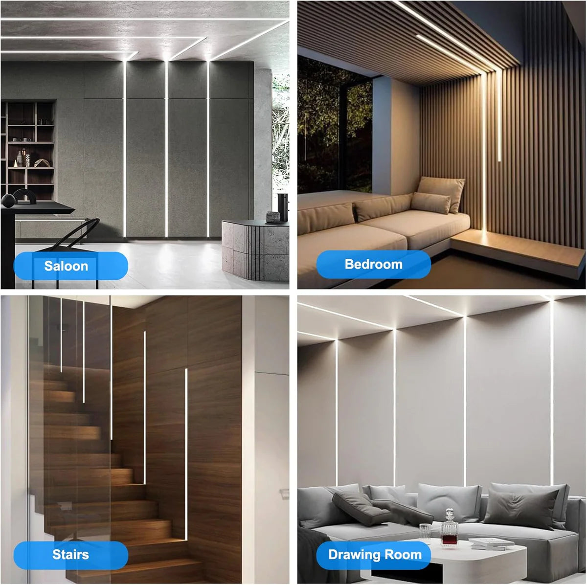 Double-Sided Drywall LED Aluminum Profiles – for 1–12mm LED Strip Plaster-in Recessed Profile | 1Meter | Silver | Milky White Cover | 1m / 2m / 3m | 50 / 100-Pack
