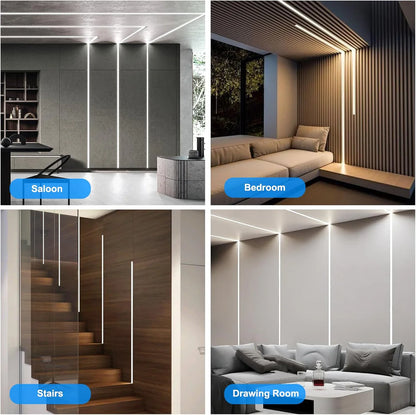 Double-Sided Drywall LED Aluminum Profiles – for 1–12mm LED Strip Plaster-in Recessed Profile | 1Meter | Silver | Milky White Cover | 1m / 2m / 3m | 50 / 100-Pack