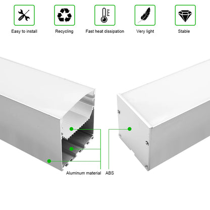 Wide Pendant LED Aluminum Profile Light H7075B – 45mm Inner Width | Silver Housing | Milky White Cover | With Installation Accessories | Suspension Mounting Linear Office Lighting | 1m / 2m Length | 10 / 20-Pack