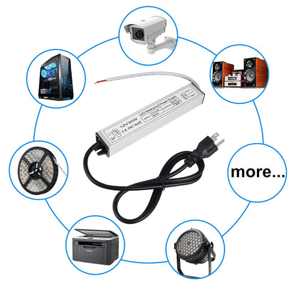 30W Outdoor Waterproof Power Supplies, 12V/24V Output, 90-265V Input, Single Output, Aluminum Housing, Outdoor Lighting Projects, CE/RoHS/FCC Certified, US/UK/EU Plug, 1-Pack / 10-Pack