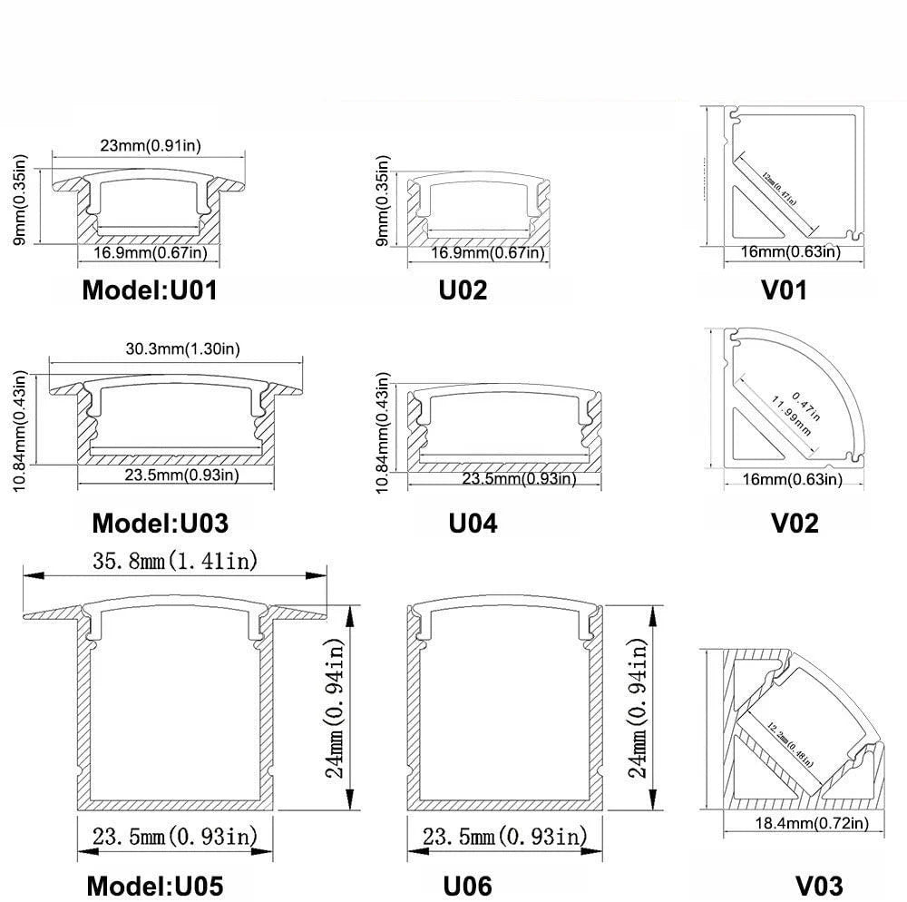 V Shape LED Channel - V01-A 12mm Silver / Black Aluminum Profile | Milky White Cover | Heavy-Duty LED Mounting Track – 1m / 2m / 3m | 50 / 100-Pack