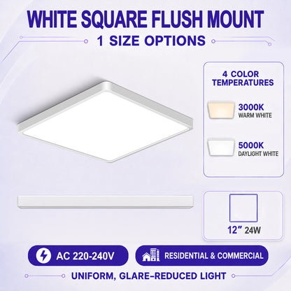 AC 220–240V White Square Flush Mount LED Ceiling Lights – 12 Inch – 3000K / 5000K – for Residential & Commercial Lighting – Local Stock (UK)