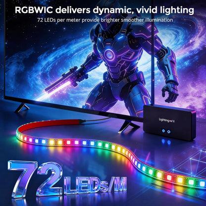 LightingWill CST3 HDMI 2.0 Sync Box TV Backlight Strip Kit – RGBIC LED Strip with 72 LEDs/m, 4K 60Hz Screen Sync Lighting for TV, Gaming and Entertainment