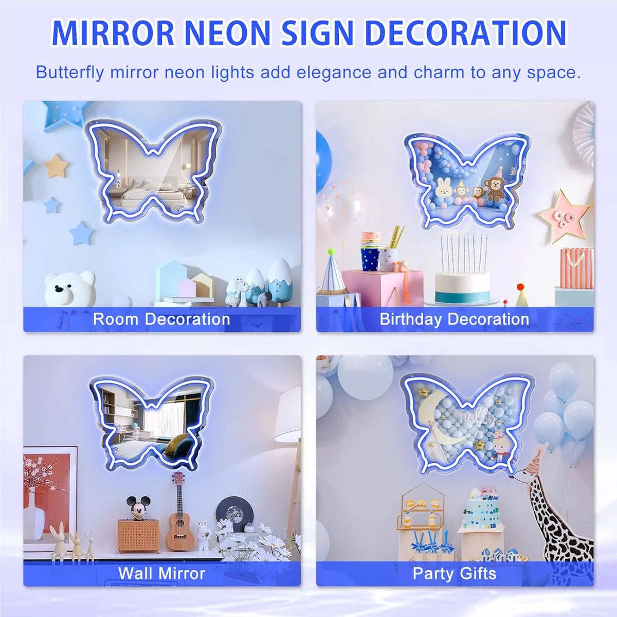 Blue Butterfly LED Vanity Signs – 15.7×12 inch  Neon Outline | USB Powered | Perfect for Vanity Decor