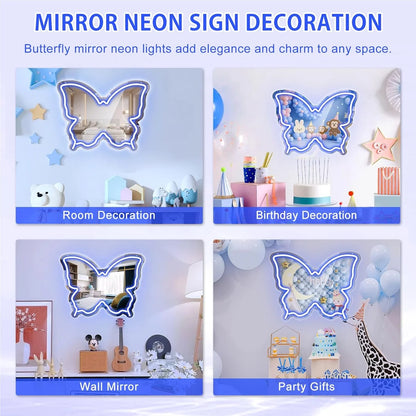 Blue Butterfly LED Vanity Signs – 15.7×12 inch  Neon Outline | USB Powered | Perfect for Vanity Decor