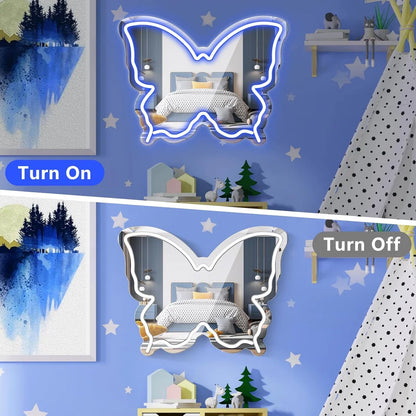 Blue Butterfly LED Vanity Signs – 15.7×12 inch  Neon Outline | USB Powered | Perfect for Vanity Decor