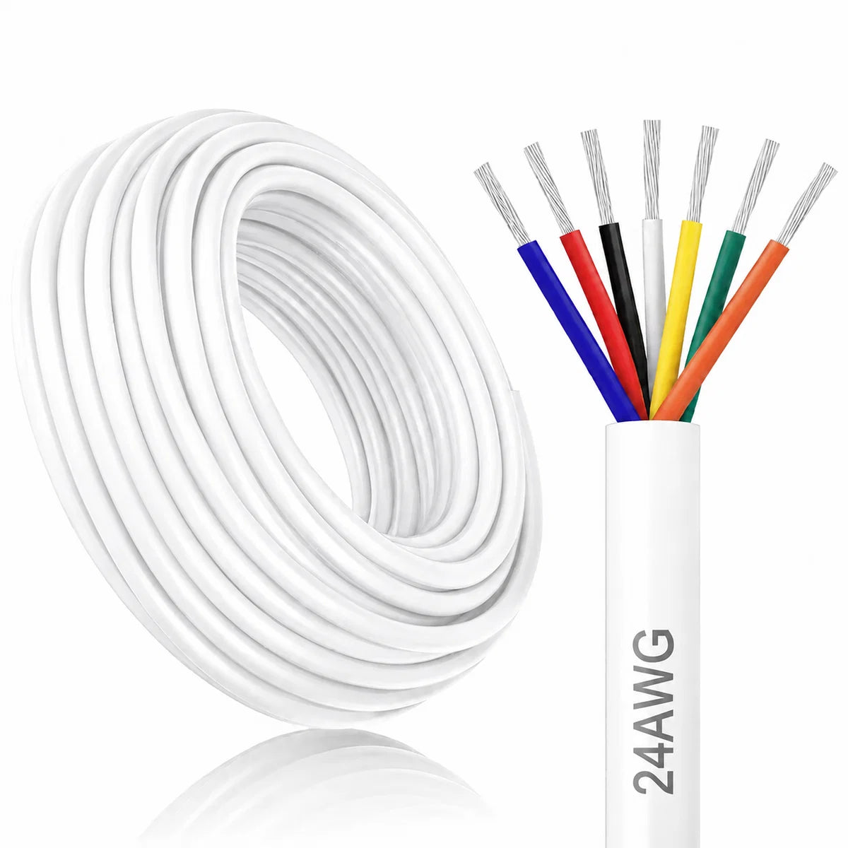 24 AWG 6/7/8 Conductor PVC Control Cable, Black/White Industrial Flexible Wire for Signal & Control Systems – 50m / 500m