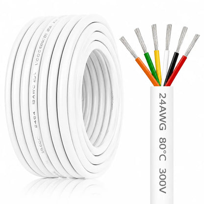 24 AWG 6/7/8 Conductor PVC Control Cable, Black/White Industrial Flexible Wire for Signal & Control Systems – 50m / 500m