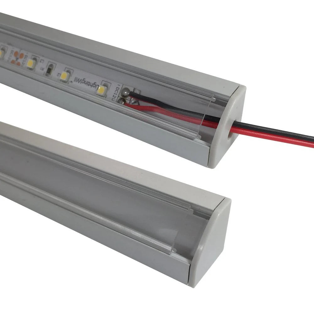 V Shape LED Channel - V03-A 12mm Silver / Black Aluminum Profile | Milky White Cover | Standard LED Mounting Channel – 1m / 2m / 3m | 50 / 100-Pack