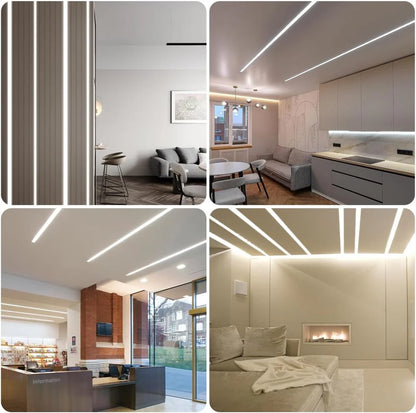 One-Sided Drywall LED Aluminum Profiles – for 1–13mm LED Strip Plaster-in Recessed Profile | Silver | Milky White Cover | 1m / 2m / 3m | 50 / 100-Pack