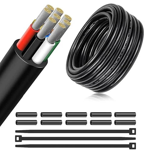 18 AWG 6/7/8 Conductor PVC Copper Control Cable, Black/White Industrial Flexible Wire for Electrical Systems – 50m / 500m
