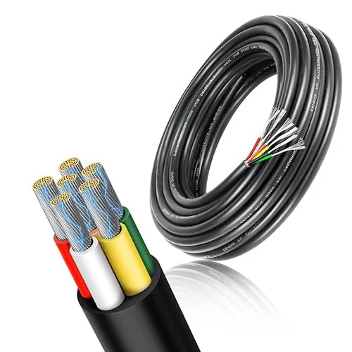 20 AWG 6/7/8 Conductor PVC Insulated Copper Control Cable, Black/White Industrial Wire for Electrical Systems – 50m / 500m