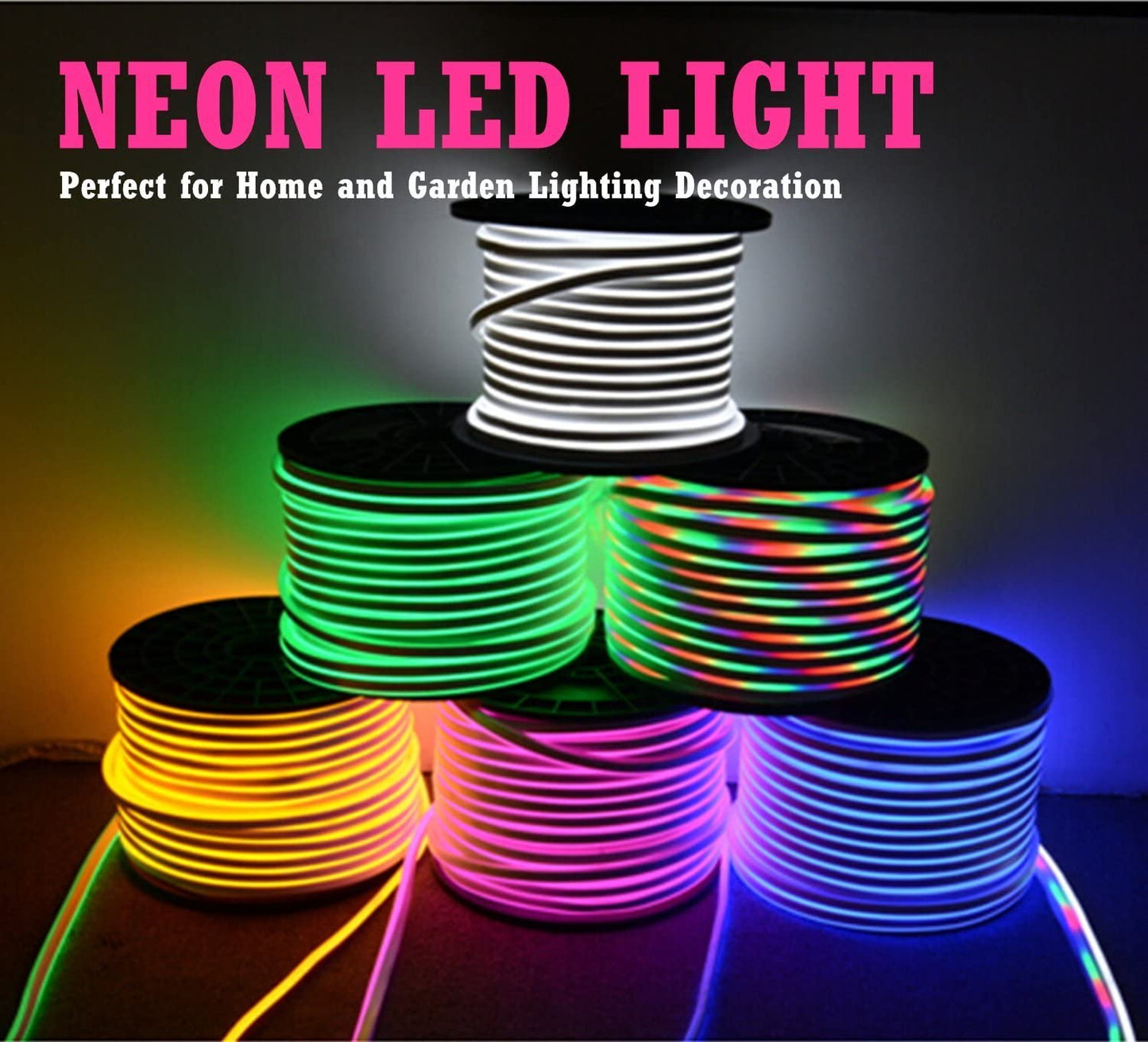 RGB LED Neon Rope Light 10x20mm – SMD5050, 60 LEDs/M, 12W/M, AC110-220V, Flexible, Cuttable, Waterproof (IP65) Neon Strip Lighting for Indoor & Outdoor Decor with Remote Control