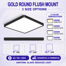 AC 110–130V Black Square Flush Mount LED Ceiling Lights – 9 / 12 / 15.7 Inch – 3000K / 4500K / 5000K / 6500K – for Residential & Commercial Lighting – Local Stock (US)