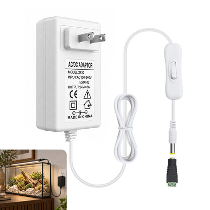 DC 24V Wall Plug LED Adapter with On/Off Switch, 48W/72W Options, US Plug, Black/White Housing, 100–240V AC Input Wall Plug LED Adapter - for LED Strip Lights and Electronics