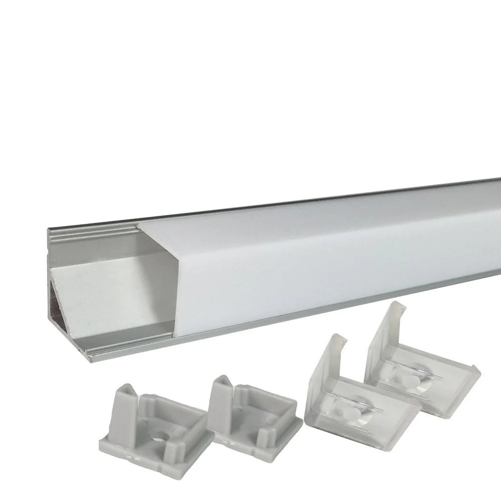 V Shape LED Channel - V01-A 12mm Silver / Black Aluminum Profile | Milky White Cover | Heavy-Duty LED Mounting Track – 1m / 2m / 3m | 50 / 100-Pack