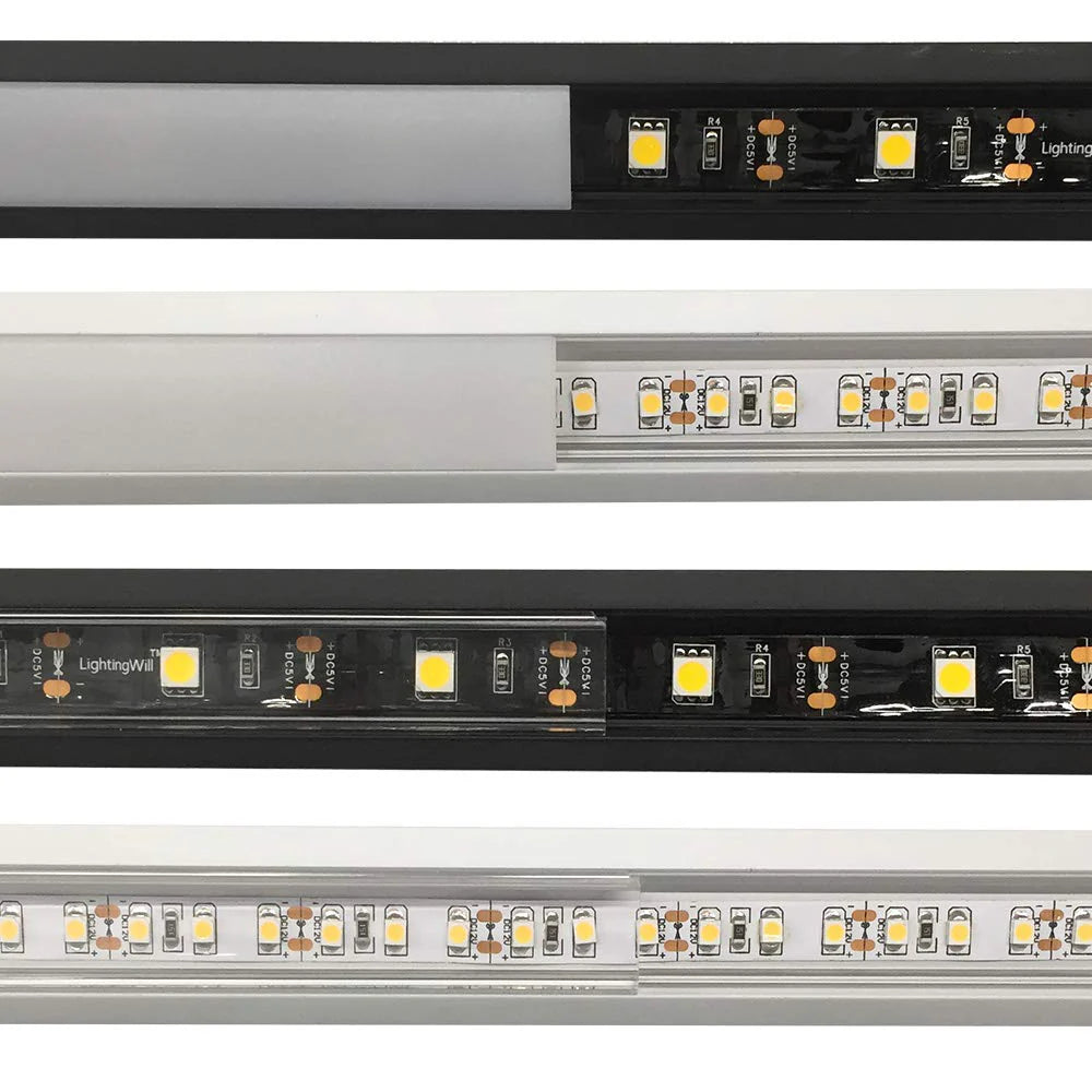 V Shape LED Channel - V02-A 12mm Silver / Black Aluminum Profile | Milky White Cover | Heavy-Duty LED Mounting Track – 1m / 2m / 3m | 50 / 100-Pack