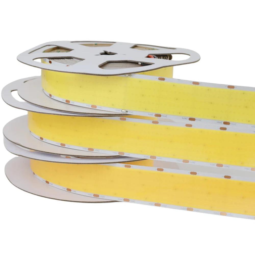 FCOB Ultra High-Density LED Strip Light | 5m (16.4ft) Roll | CRI90 | 3000K / 4000K / 6000K | 1600 LEDs/m | 40W | 24V DC | 30mm Wide | Dimmable Indoor IP00 Ribbon Lighting