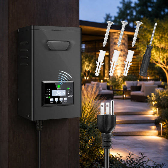 150W - 250W Outdoor Low Voltage Transformer, 120V to 12V/15V AC, Timer & Internal Photocell, Single Zone, Outdoor Lighting Power Supply for Yard, Garden & Patio Lighting