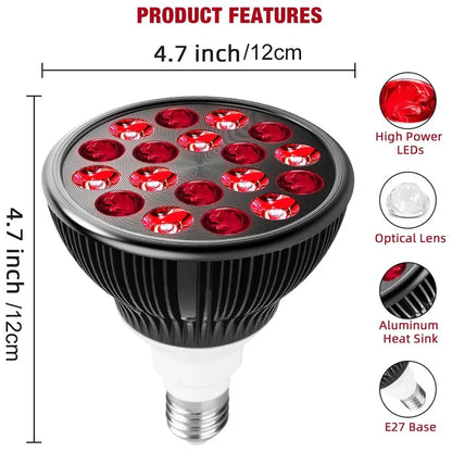 54W PAR38 Infrared Therapy LED Bulb – Dual Chip Red Light 660nm & Near Infrared 850nm | E26 / E27 Base | With / Without Desktop Clamp | US / EU Plug | Plug-In Red Light Therapy Lamp for Skin Rejuvenation & Muscle and Joint Therapy